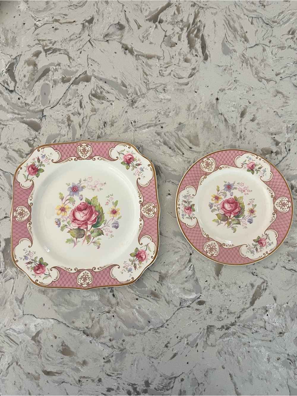 Vintage Myott Staffordshire Rose Pink Floral Plates Set